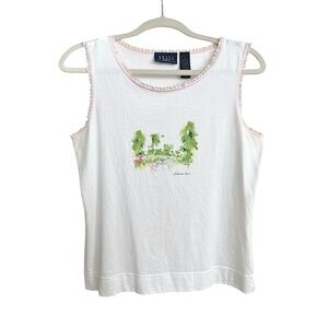 Crazy Horse Vintage Y2K Graphic White Cotton Tank Top Lace Trim Girly Medium